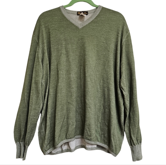 Loro Piana Other - Loro Piana 54 Silk Cashmere Cotton Green V-Neck Pullover Sweater Made In Italy
